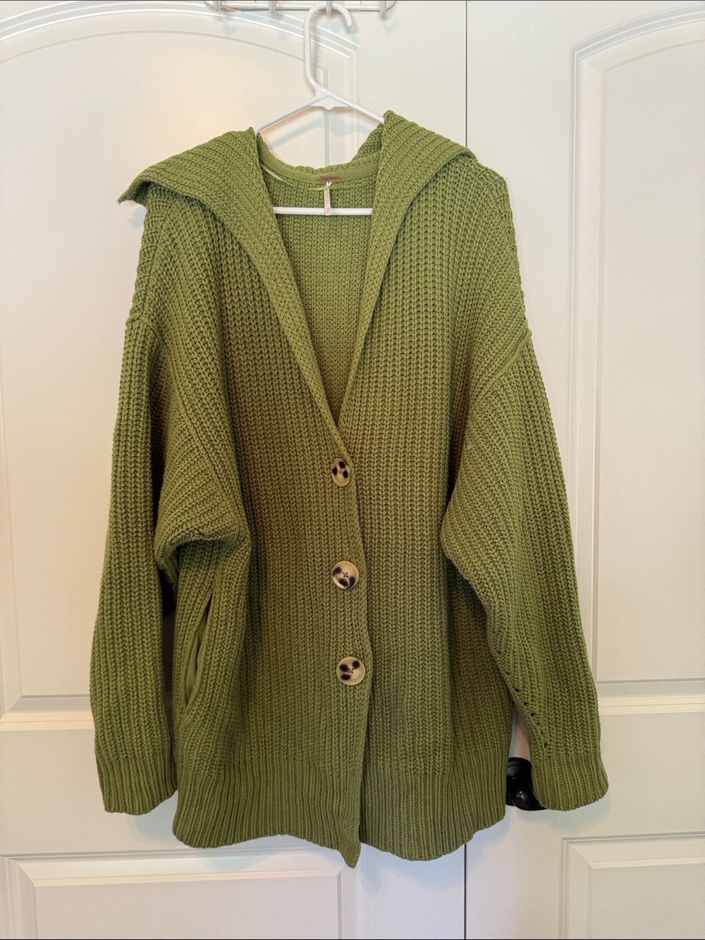 Free People Olive Green Hooded Button Cardigan